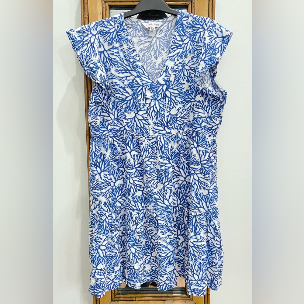 La Mer Luxe blue white coral print beach dress XS